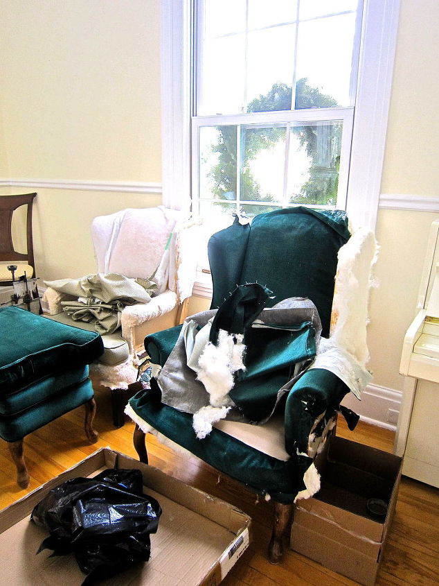 diy wing back chair reupholster