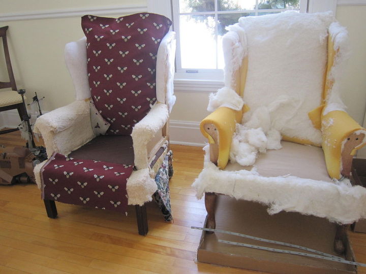 diy wing back chair reupholster