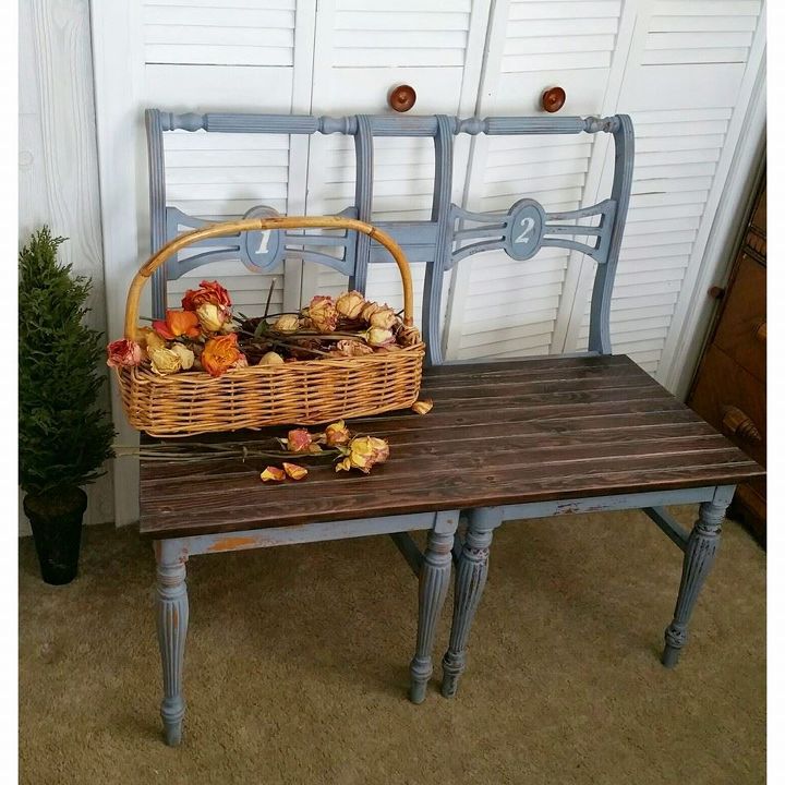 upcycled chair benches, diy, painted furniture, repurposing upcycling, woodworking projects
