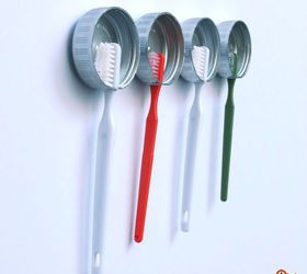 13 tricks people who hate bathroom clutter swear by, Make fast toothbrush holders from bottle caps