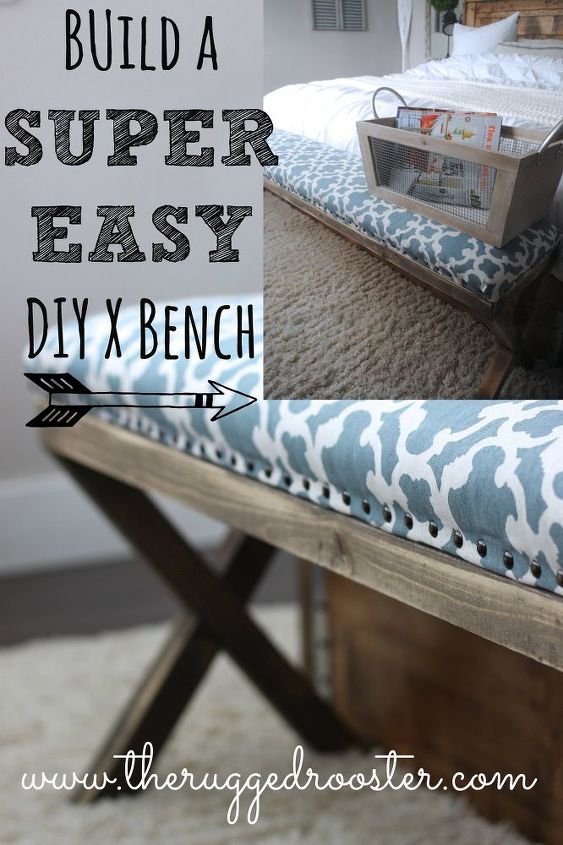 super easy diy x upholstered bench, reupholster, woodworking projects