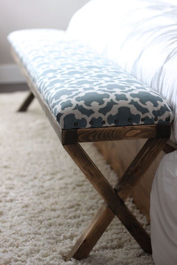 super easy diy x upholstered bench, reupholster, woodworking projects