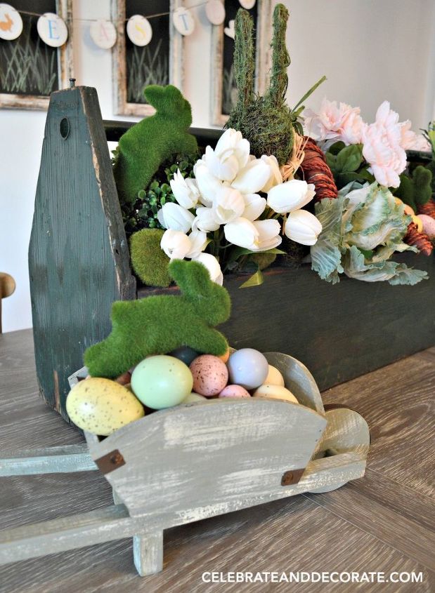 create and easter farmhouse centerpiece, chalkboard paint, crafts, easter decorations, rustic furniture, seasonal holiday decor