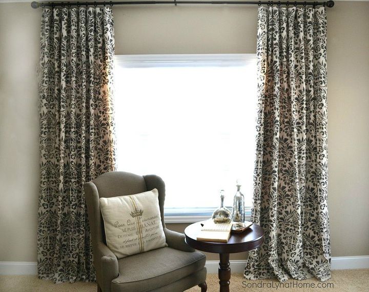 15 designer tricks to get pinterest worthy curtains, Cover drop cloth curtains in stencil designs