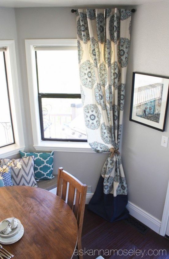 15 designer tricks to get pinterest worthy curtains, Add length to short curtains with fabric