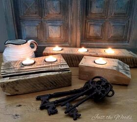rustic barn wood tea light candle holders, crafts, woodworking projects