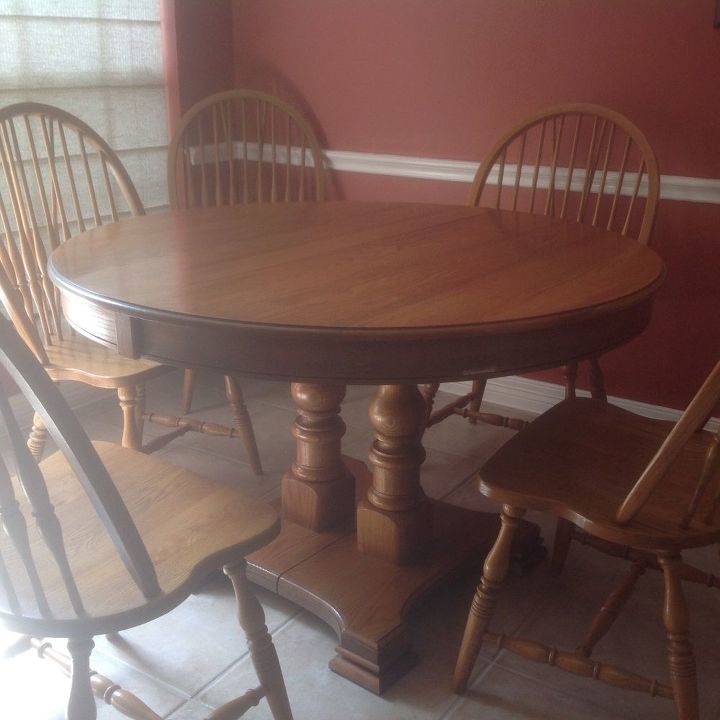 oak dining table and chairs to paint or not, Table also has two leaves and six chairs total