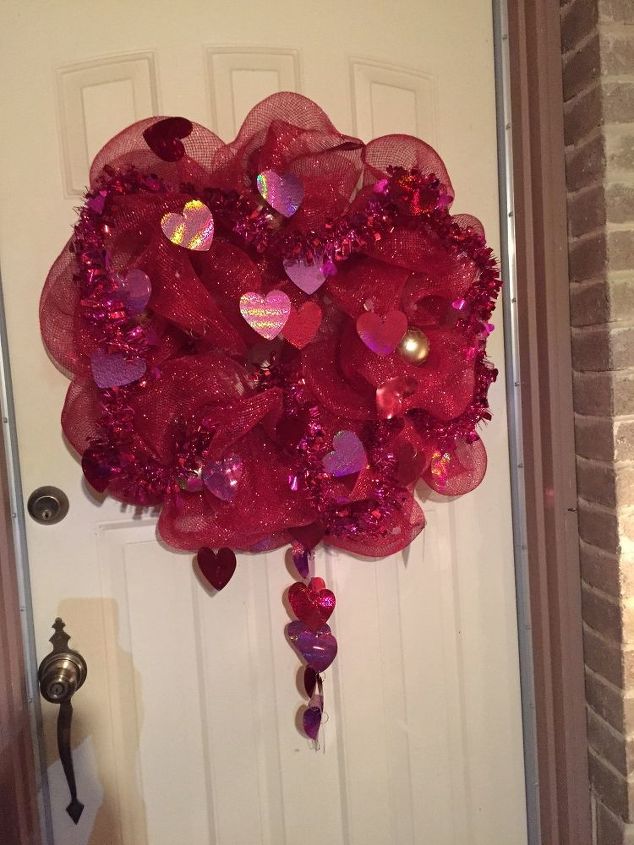 valentine s day deco mesh door wreath, crafts, seasonal holiday decor, valentines day ideas, wreaths