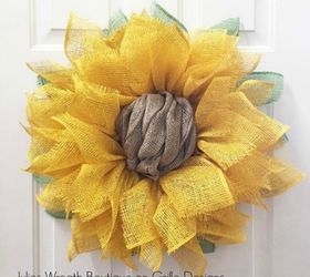 s 31 gorgeous spring wreaths that will make your neighbors smile, crafts, seasonal holiday decor, wreaths, Craft a sunflower from burlap