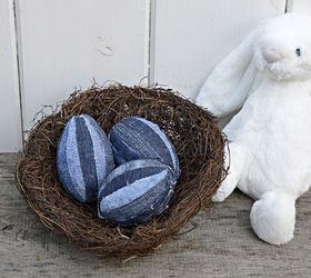 rustic upcycled denim easter eggs, crafts, decoupage, easter decorations, how to, repurposing upcycling, seasonal holiday decor