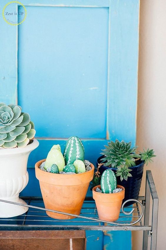 diy painted cacti rocks, crafts, gardening, how to, repurposing upcycling