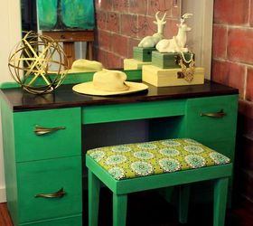custom green art deco vanity and bench makeover, painted furniture