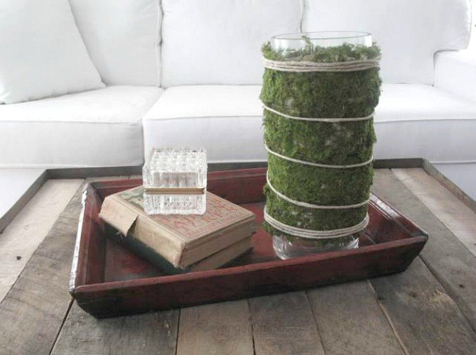 s 21 enchanting ideas for people who love green, home decor, paint colors, painted furniture, Wrap Candles and Hurricane Lamps in Moss
