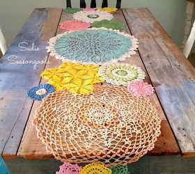 spring doily table runner, crafts, repurposing upcycling