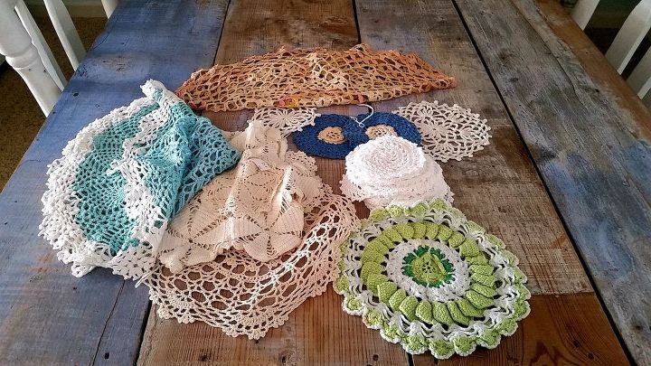 spring doily table runner, crafts, repurposing upcycling