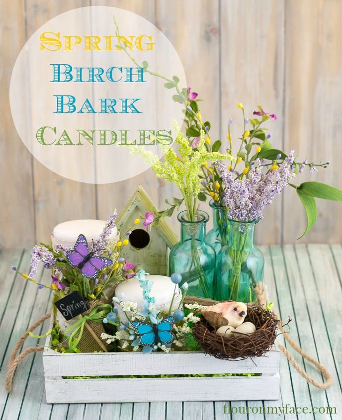 spring birch bark candle, crafts, seasonal holiday decor