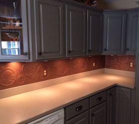 13 incredible kitchen backsplash ideas that aren t tile, Mold a copper finish with foam board foil