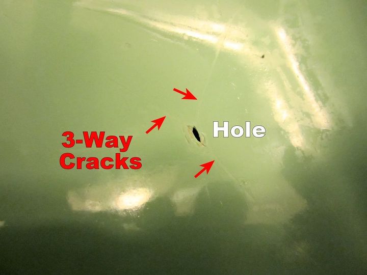 q how to fix hole in vintage porcelain sink, bathroom ideas, home maintenance repairs, minor home repair, 2 Cracks and hole visible in bottom of sink