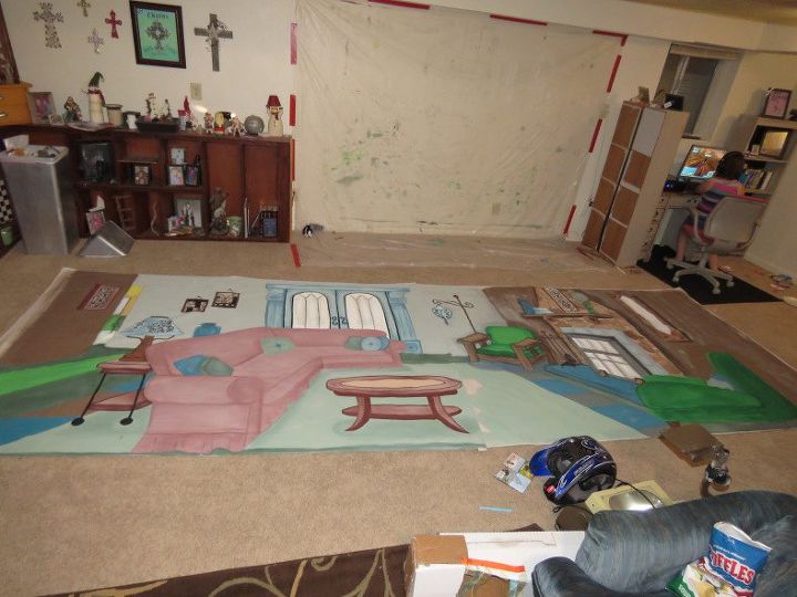 how i turned a painters canvas tarp into a scene for the school play