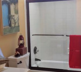 bold red white and blue beach themed bathroom makeover, bathroom ideas, home decor