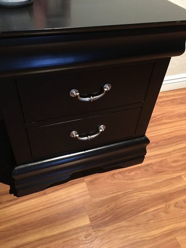 q dresser without a room, entertainment rec rooms, painted furniture, painting wood furniture, This is what the dresser used to look like matching nightstand I didn t take a picture before starting my project