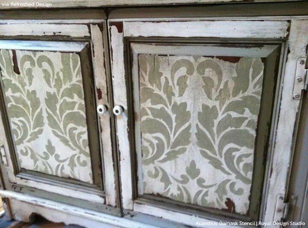 20 diy cabinet door makeovers with furniture stencils