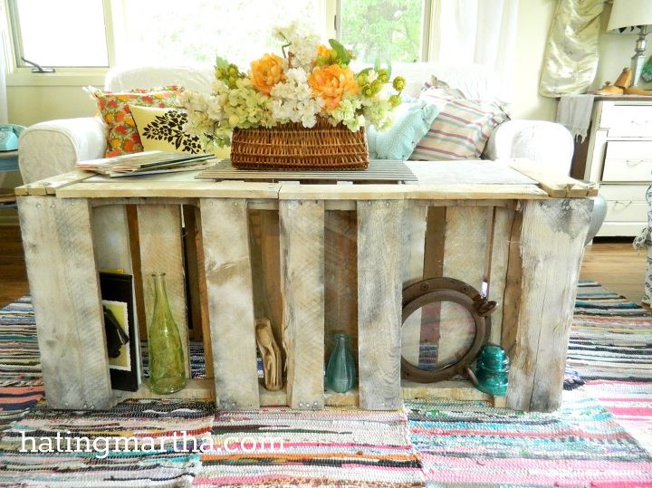 15 pallet coffee tables that look way too good to be diy, Cut one in half for a slatted standing table