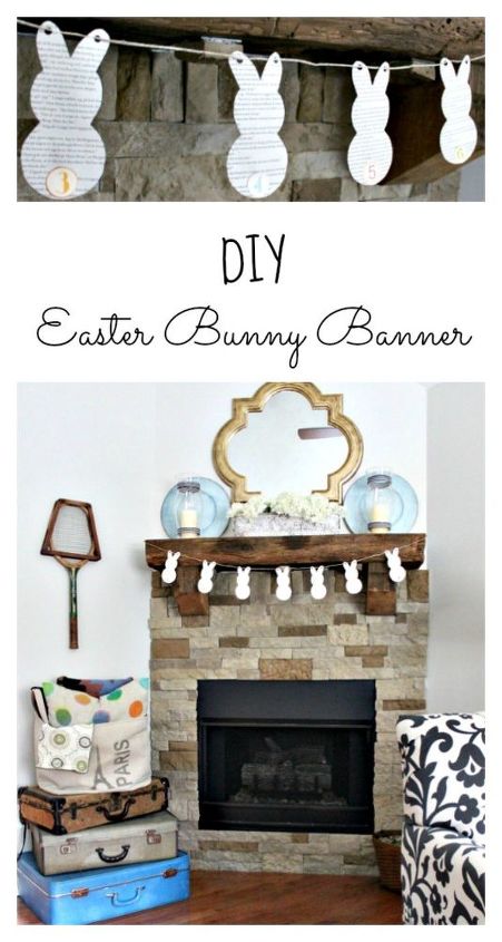 diy book page easter bunny banner, crafts, easter decorations, fireplaces mantels, repurposing upcycling, seasonal holiday decor