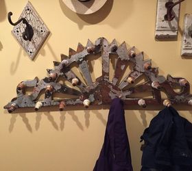turning a dull mudroom into a bit of victorian whimsey, foyer, repurposing upcycling, storage ideas, wall decor, Now there are more than enough hooks