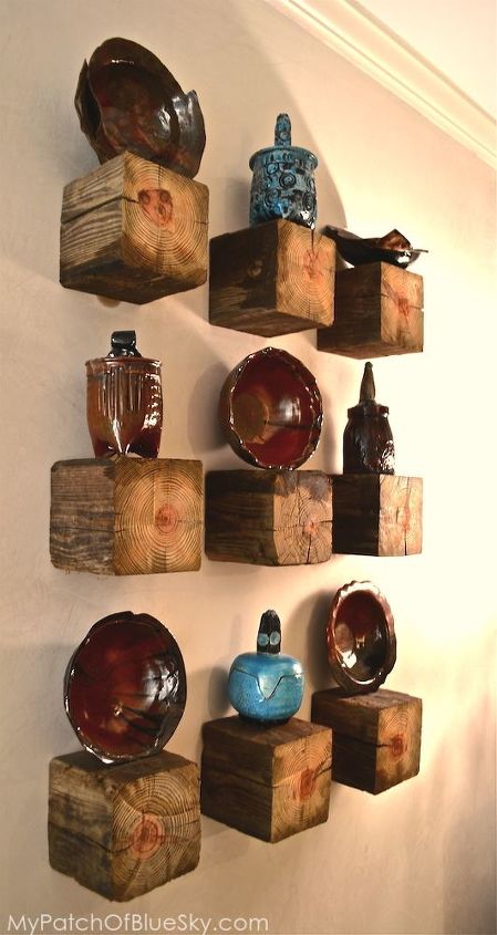 s 19 clever shelving ideas that aren t actually shelves, repurposing upcycling, shelving ideas, Display treasures on chunky wooden blocks