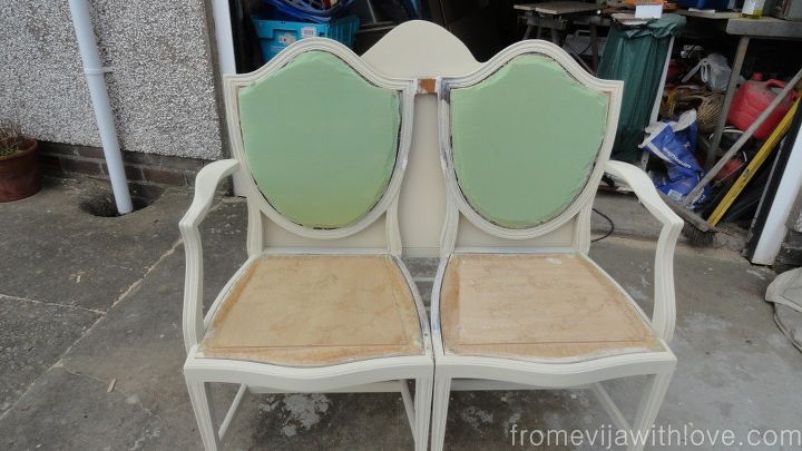 diy french style seat made from two old chairs, diy, painted furniture, repurposing upcycling, woodworking projects