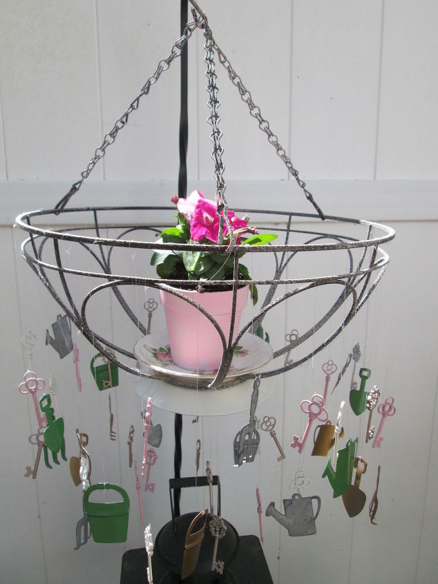 potted hanging wind chime, container gardening, crafts, gardening, outdoor living, repurposing upcycling