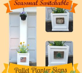 diy pallet seasonal planter signs, container gardening, diy, gardening, pallet, woodworking projects