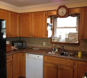 kitchen cabinet facelift, kitchen cabinets, kitchen design, painting, Before Golden Oak