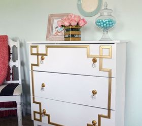 ikea tarva dresser hack gold greek key, painted furniture, woodworking projects