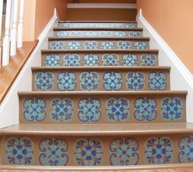 15 bold ways to redo your outdated staircase without remodeling, Stencil a delicate pattern on blank risers
