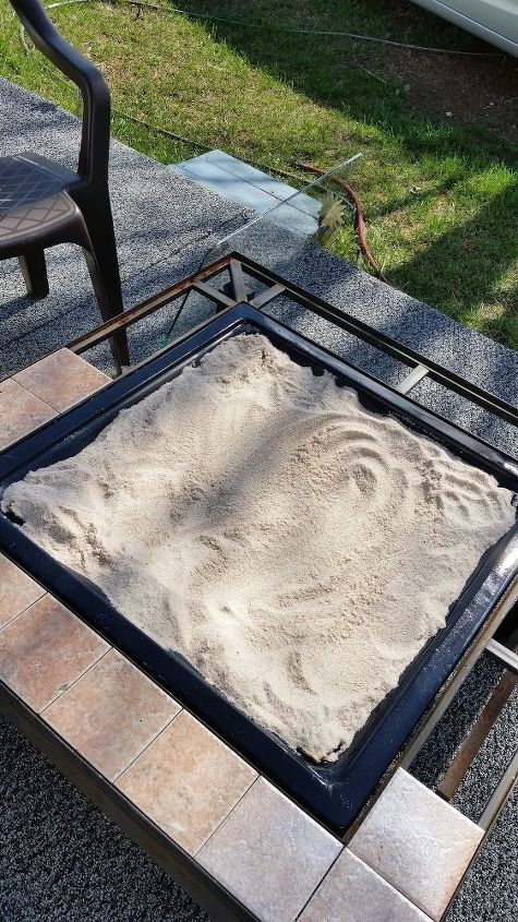 refurbished fire pit table, outdoor furniture, outdoor living, painted furniture, repurposing upcycling