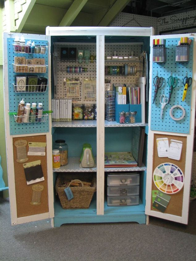 armoire turned craft chest, craft rooms, crafts, painted furniture, repurposing upcycling