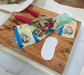 breathing new life into an old foot stool my 30dayflip for march, how to, painted furniture, reupholster, Button making supplies