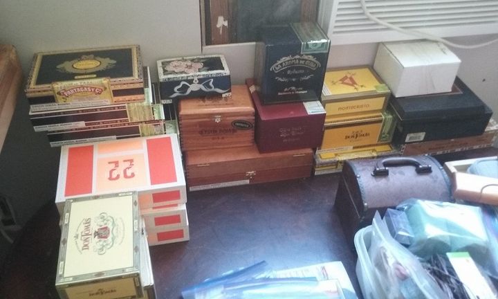i cannot decide what to do with the these wooden cigar boxes ideas, Most of these have a paper glued to the wood as much as I love the look of the cigar labels some are not appealing