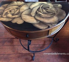 15 times stain stole the spotlight in a furniture flip, This table with huge unfurling roses
