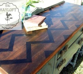 15 times stain stole the spotlight in a furniture flip, This dark chevron topped beauty