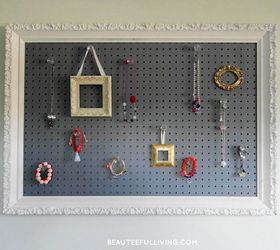 15 ways to organize every messy nook with pegboard, Frame a board on the wall to hold jewelry