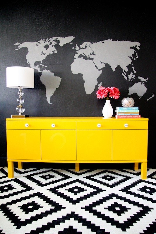 diy map mural wall upgraded ikea sideboard, painted furniture, painting, wall decor