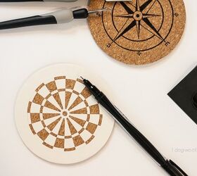 stenciled anthropologie knockoff cork coasters, crafts, home decor, painting