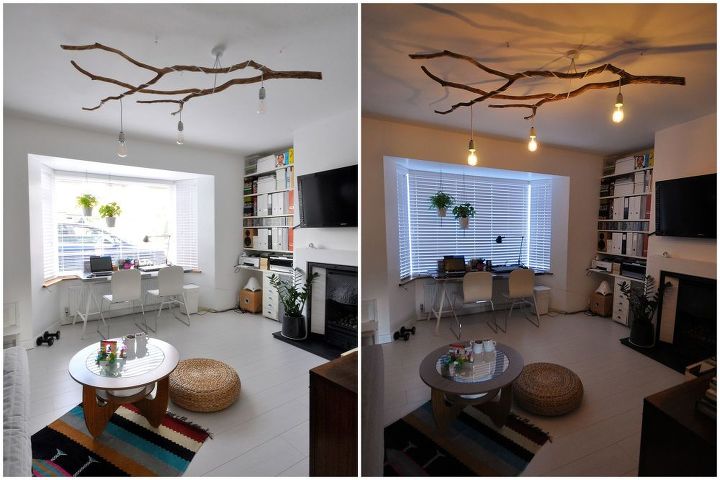 diy tree branch chandelier, lighting, repurposing upcycling