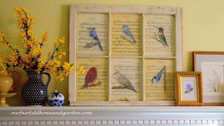 painting my garden our fairfield home and garden, crafts, Bird Prints in a vintage window by Barb Rosen