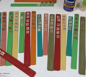 scrabble tile plant markers, chalk paint, crafts, gardening, repurposing upcycling