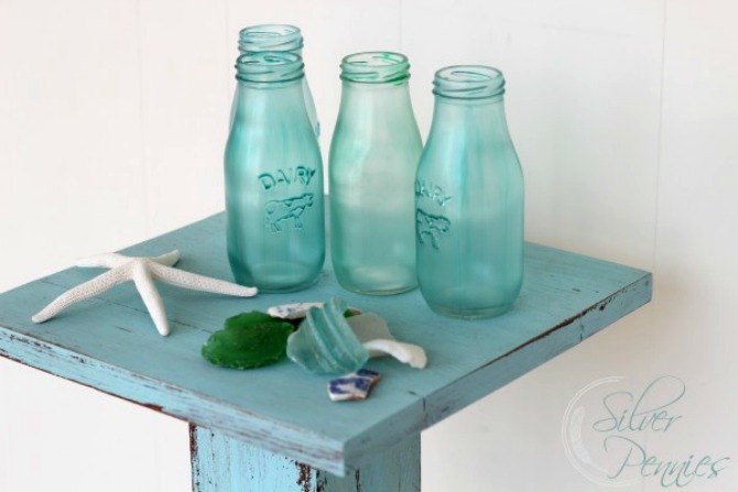 17 high end ways to use mod podge in your home, Transform glass bottles into beachy treasure