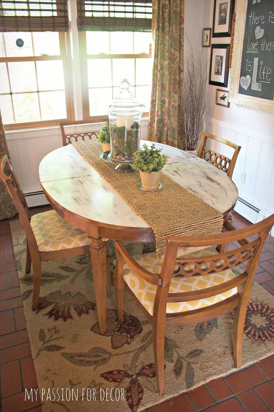 13 gorgeous ways to bring your worn kitchen table back to life, Embrace the age with a distressed paint top